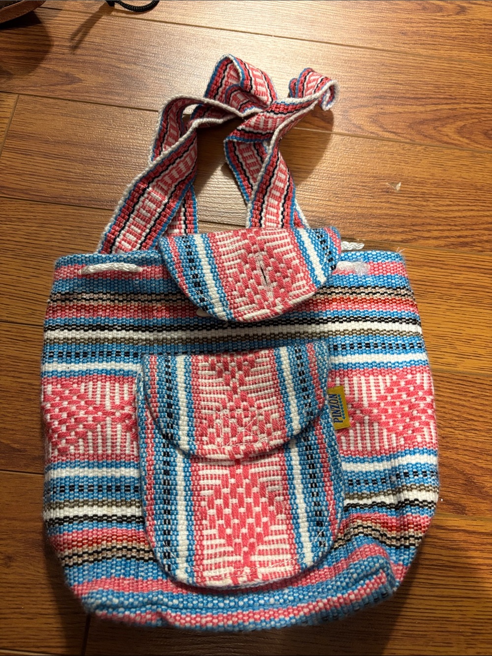 Handwoven Multicolor Shoulder Tote Bag - Pink & Blue